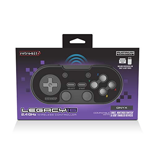 Retro-Bit Legacy 16 Wireless 2.4GHz Controller for SNES, Switch, PC, MacOS, RetroPie, Raspberry Pi and Other USB Devices - Onyx