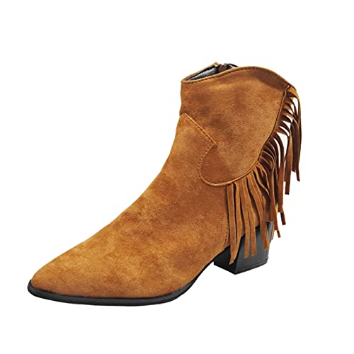 FAMOORE Women's Suede Leather Snow Boots Retro Boots Chunky High Women's Breathable Zipper Women's Boots Dress Boots for Women (Brown, 9) St. Patrick's Day