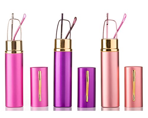 3 Packs Pocket Compact Reading Glasses in Tube Spring Hinged Portable Reading Glasses with Pen Clip in Aluminum Small Light Weight Reading Glasses Men Women Slim Reading Glasses 2.0