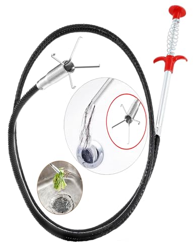 Drain Snake Hair Drain Clog Remover Tool, Sink Drain Cleaner for Sewer Kitchen Bathroom Shower Tub Toilet Clogged Drains Opener Cleaning Tool, Flexible Grabber Claw Pick Up Reacher Tool (34 Inch)