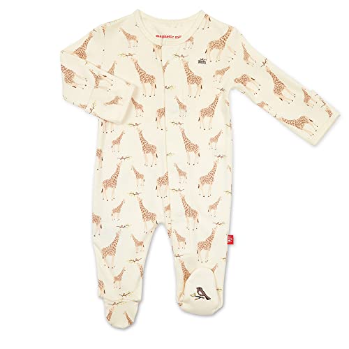 Magnetic Me Footie Pajamas 100% Organic Cotton Baby Girls or Baby Boys Sleepwear Quick Magnetic Fastener Sleeper Cream Jolie Giraffe 9-12 Months