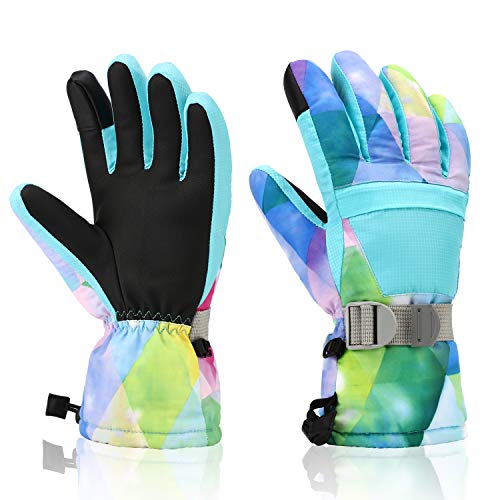 Yidomto Ski Gloves, Waterproof Touchscreen Snow Gloves, Warm Winter Gloves for Cold Weather, Thermal Snowboarding Gloves - for Men Women Kids Boys and Girls (Light Blue-L)