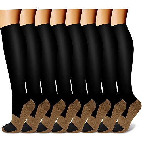 QUXIANG Copper Compression Socks for Women & Men Circulation (8 Pairs) - Best for Running Athletic Cycling - 15-20 mmHg (S/M,Multi 01)
