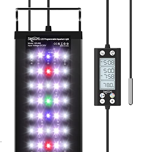 SEAOURA Programmable Aquarium Light for Plants, 24/7 Cycle LED Aquarium Light with Thermometer, Fish Tank Light with LCD Monitor, Memory Function, WRBG DIY Color, for 48-54 Inch Planted Tank, 48W