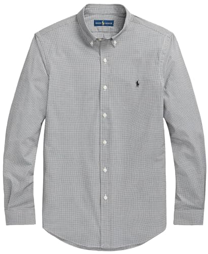 POLO RALPH LAUREN Mens Solid Poplin Sport Shirt (M, CheckBlackWhite)