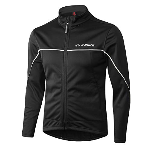 INBIKE Men's Cycling Jacket, Winter Fleece Thermal Windproof Soft Shell Wind Coat Black X-Large