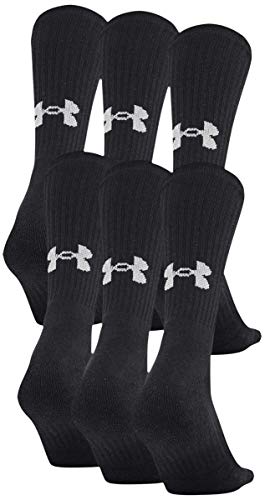 Under Armour Adult Training Cotton Crew Socks, Multipairs , Black (6-Pairs) , Large