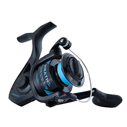 PENN Wrath Spinning Inshore/Nearshore Fishing Reel, Oil Felt Front Drag, Max of 20lb | 9.0kg, Made with a Lightweight, Corrosion-Resistant Graphite Body,Blue/Black, 5000