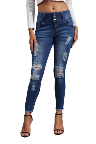 Women High Waist Ripped Jeans Skinny Stretch Destroyed Denim Pants