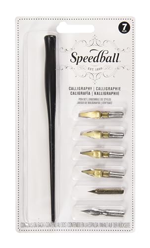 Speedball Calligraphy Pen Set - 1 Penholder w/ 4 Nibs, 2 Pen Tips