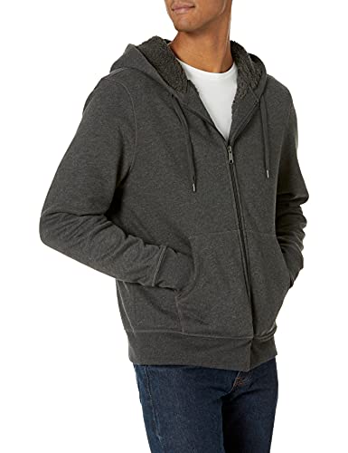 Amazon Essentials Men's Sherpa-Lined Full-Zip Hooded Fleece Sweatshirt, Charcoal Heather, X-Large