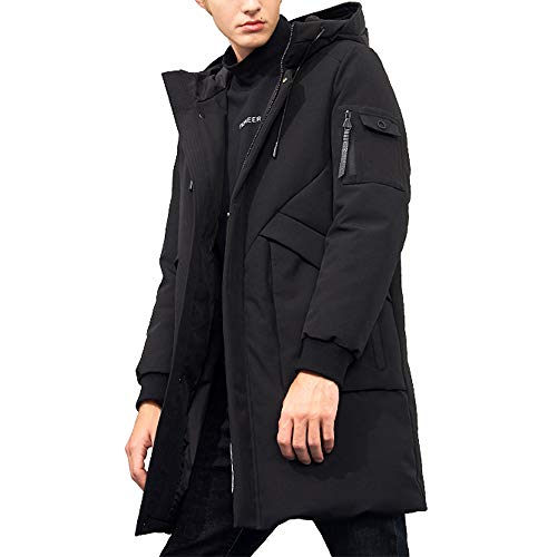 Pioneer Camp Men's Winter Coats Water-Repellent Windproof Thicken Parkas Long Hooded Padded Puffer Jacket (Black, XXL)