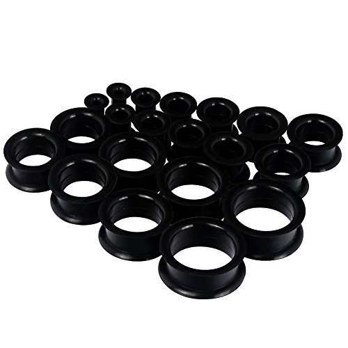Stuppendux 2g-1' 10Pairs Black Plugs Kit Ear Skins Gauges Hard Ear Expander Tunnels Stretching Set 6-25MM