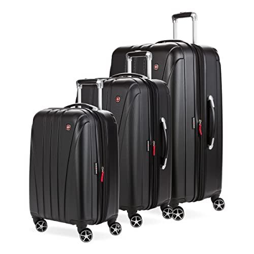 SwissGear 7585 Hardside Expandable Luggage with Spinner Wheels, Black, 3-Piece Set (19/23/27)