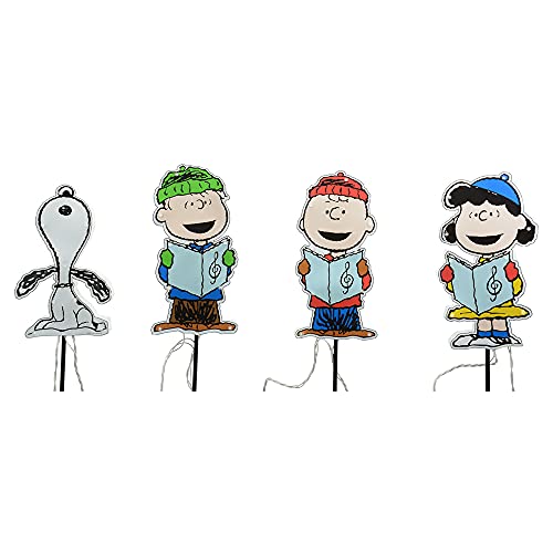 ProductWorks 12' Caroler Peanuts Pathway Markers, Snoopy Peanuts Christmas Decorations, LED Christmas Pathway Lights Outdoor, Yard Outdoor Christmas Decorations, Charlie Brown Peanuts Christmas Decor