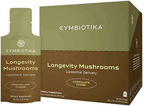 CYMBIOTIKA Liposomal Mushroom Supplement with Lion's Mane, Turkey Tail, B-Vitamins, Cordyceps & Reishi Mushrooms, Supplements for Immune Support and Energy, Chocolate Fudge Flavor, 30 Pack