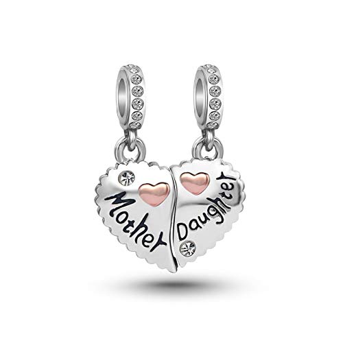KunBead Heart Love Mother and Daughter Dangle Charms for Bracelets Birthday Gift for Mom for Women Girls