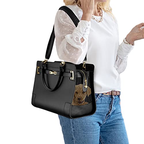 NewEle Fashion Dog Purse Carrier for Small Dogs with Shoulder Strap, Hold Up to 7lbs Quality PU Leather Pet Carrier, Cat Carrier, Airline Approved Puppy Purse Carrier for Travel (Black, Small Size)