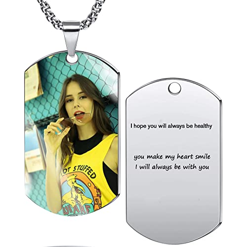 Fusunbody Creative Custom Necklace Photo Text Engraving/Men And Women Personalized Dog Tag Military Tag Necklace Souvenir Pendant Birthday Gift (Color)