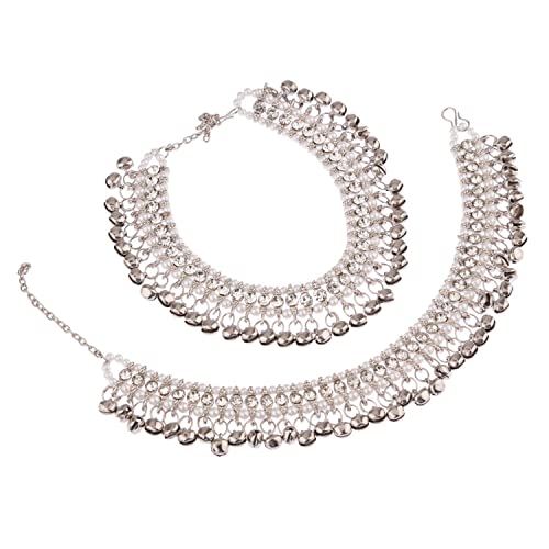 Efulgenz Indian Bollywood Faux Kundan Pearl Wedding Bridal Anklet Pair with Bells Bracelet Payal Foot Jewelry (Style 2, Onesize) Christmas Gifts for Women