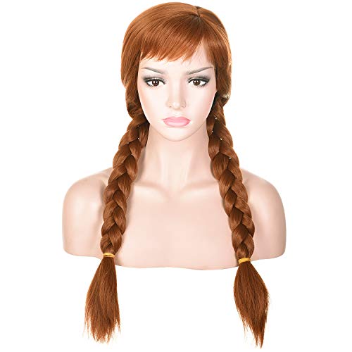 morvally Women’s Light Brown Wigs with Two Long Braided Pigtails for Woman Cosplay, Halloween, Costume, Party