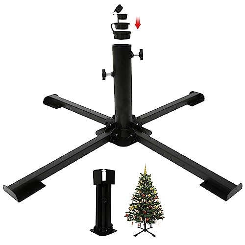 Christmas Tree Stand Metal,5 Sizes Diameter Universal Artificial Christmas Tree Holder for 2-10FT,Heavy Duty Christmas Tree Base,Foldable Stand for Xmas Tree Up to 100 Lbs,Fit 1-2inch Pole,Black