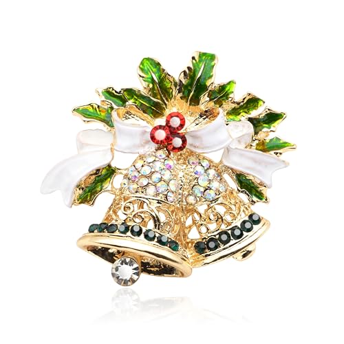 KristLand - Christmas Brooch Pin Alloy With Crystal and Enamel Corsage For Cloth Bag Cute Bell