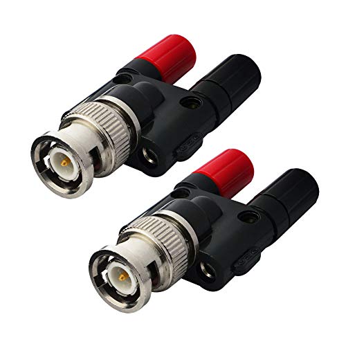 onelinkmore BNC Male Plug to 2X 4mm Dual Banana Female Jack Socket Binding Post RF Coax Coaxial Splitter Connector BNC Banana Adapter for HF Radio Antennas Oscilloscope DVM Pack of 2