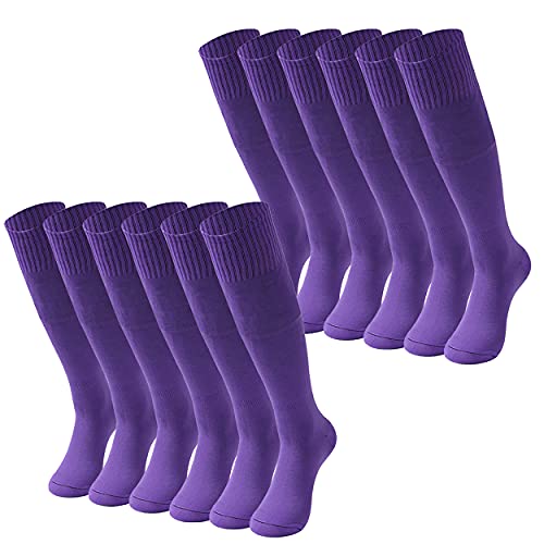 HAPYCEO Purple Softball Socks Bulk, Men Long Tube Cheerleading Baseball Soccer Football Athletic Knee High Uniform Team Socks 12 Pairs