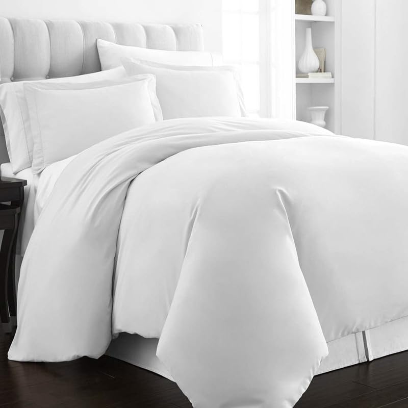 Pizuna Cotton Duvet Cover Queen Size White, 400 Thread Count Long Staple Combed Cotton Sateen Weave Duvet Cover with Button Closure (White Full/Queen Duvet Cover Set - 3PC)