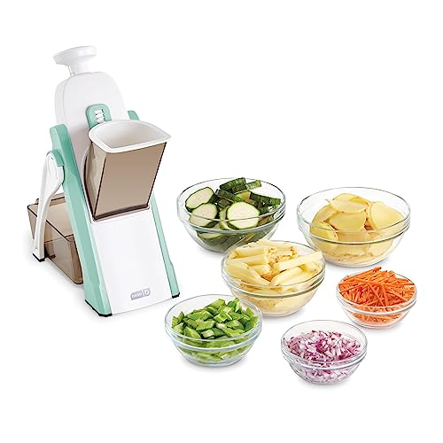DASH Safe Slice Mandoline Slicer, Julienne + Dicer for Vegetables, Meal Prep & More with 30+ Presets & Thickness Adjuster - Aqua