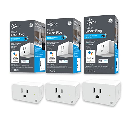 GE CYNC Indoor Smart Plug, Bluetooth and Wi-Fi Smart Outlet Socket, Voice Control Outlet for Holiday Lighting, Works with Alexa and Google Home (3 Pack)