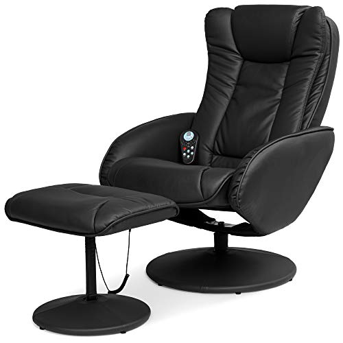 Best Choice Products Faux Leather Electric Massage Recliner Chair for Living Room, Bedroom, Office Comfort w/Stool Footrest Ottoman, Remote Control, 5 Heat & Massage Modes, Side Pockets - Black