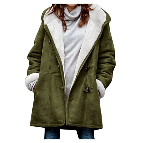 Plus Size Winter Coats for Women 2023 Warm Sherpa Fleece Lined Distressed Jackets Hooded Parka Faux Suede Pea Coat Outerwear, women coat winter jackets for women plus size, Army Green 3x