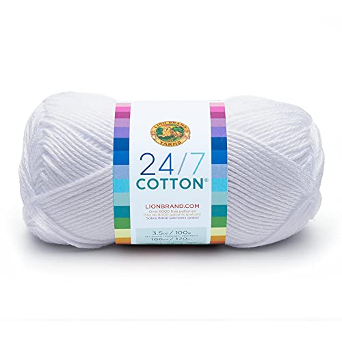 Lion Brand Yarn (1 Skein) 24/7 Cotton Yarn, White