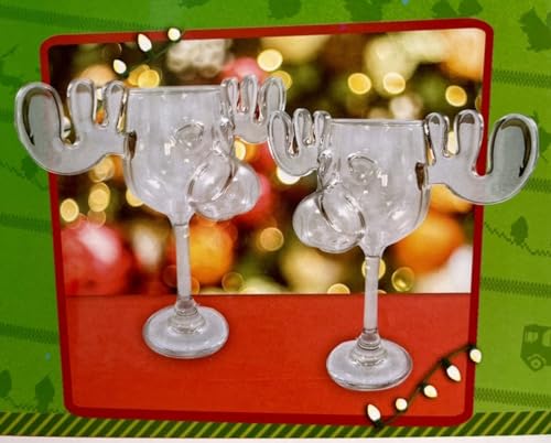 Christmas Vacation Moose Mug Wine Glass - Christmas Novelty Glasses - Holds 8oz - Set of 2 - by Christmas Tradition
