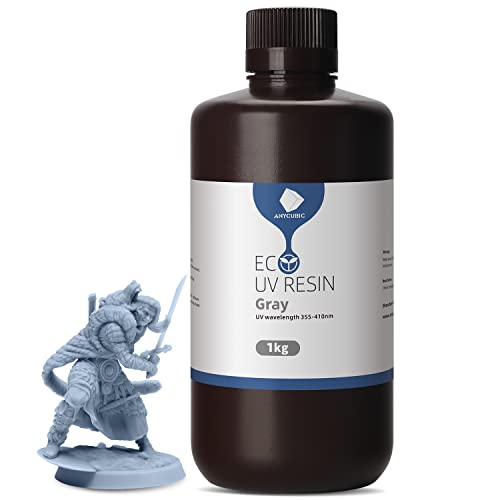 ANYCUBIC 3D Printer Resin with Low Odor and Safety, 405nm UV Plant-Based Rapid Resin with High Precision and Quick Curing for LCD 3D Printing (Grey, 1000g)