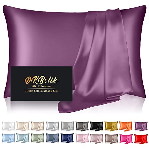 Silk Pillowcase for Hair and Skin, Mulberry Silk Pillow Cases Standard Size, Anti Acne Cooling Beauty Sleep Both Sides Natural Silk Satin Pillow Covers with Hidden Zipper, Gifts for Women Men, Plum