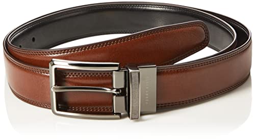 Perry Ellis Men's Portfolio Double Stitched Leather Reversible Belt (Sizes 30-42 Inches), Brown/Black, 42