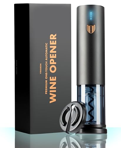 VINABON Electric Wine Opener 2024 - Rechargeable Wine Bottle Opener Corkscrew with Foil Cutter, One-Touch Automatic Operation & LED Lights. Includes Wine Guide eBook