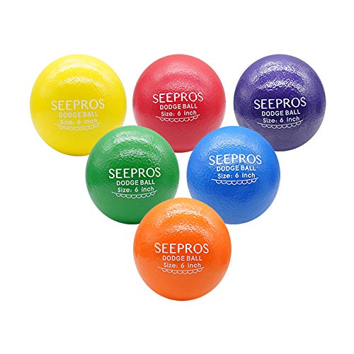 SEEPROS Foam Dodgeball Set - Soft Skin, Low Bounce, Set of 6 with Mesh Storage Bag for Kids and Adults(6 inch)