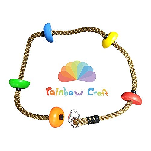 Rainbow Craft Colorful Climbing Rope - 6.5ft with 5 Knotted Foot - Kids Ninja Rope for Ninja Warrior Slackline Obstacle Course Accessories Kids Swing Set Backyard Play