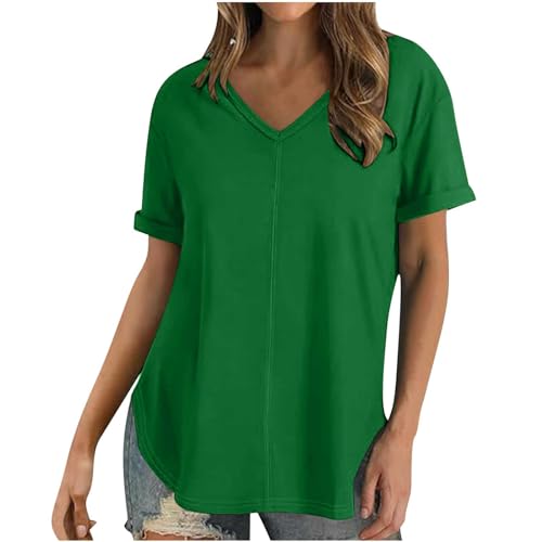 DASAYO Womens Casual Tops Trendy Summer Basics Womens Clothing Casual Lounge Summer Tee Shirts Solid Color V-Neck Oversized Loose Fit Tops March Sale Peime Day Prime Deals Today 2024