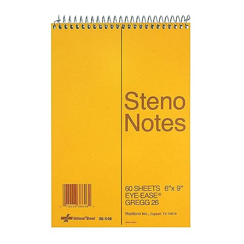Rediform National Steno Notebook with Brown Board Cover, Green Eye-Ease Paper, Gregg Ruled, 6' x 9', 60 Sheets (36646)