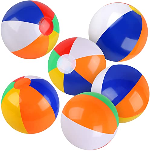 6 Pack Beach Balls, 10 Inch Beach Balls for Kids, Rainbow Color Pool Toys Pool Balls for Swimming Pool, Beach Toys Inflatable Ball for Summer Parties and Water Games