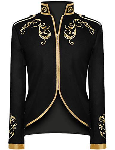 Unisex Military Blazers Prince Coats Drummer Parade Punk Officer Fitted Jackets (Black, Medium)