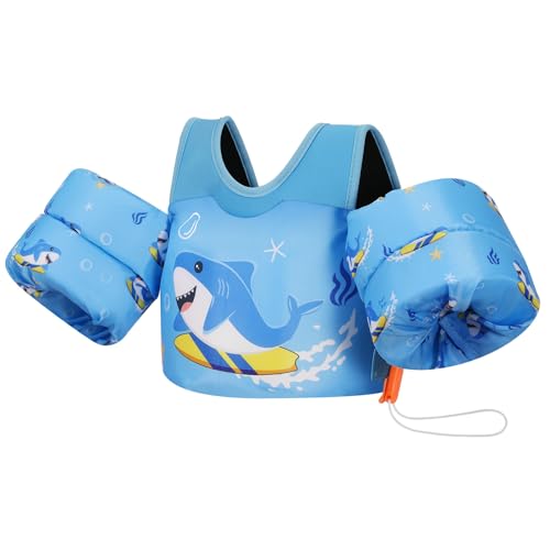 MoKo Toddler Swim Vest - Cute Toddler Floaties with Emergency Whistle for Boys and Girls 13-20-30 lbs Water Wings Arm Band Floaties Swim Training Equipment for Beach Swimming Pool Sea, Surfing Shark