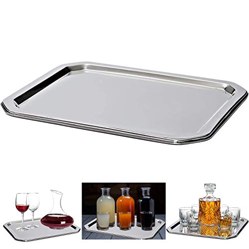 Bezrat Stainless Steel Food Serving Tray – Rectangular Decorative Mirrored Serveware Platter - Large (16' x 13')