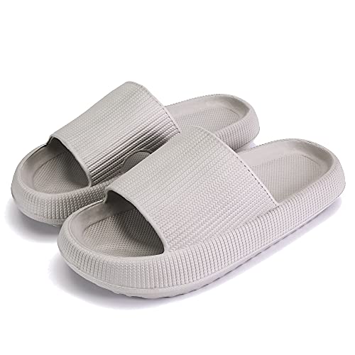rosyclo Cloud Slippers for Women and Men, Massage Shower Bathroom Non-Slip Quick Drying Open Toe Super Soft Comfy Thick Sole House Cloud Cushion Slide Sandals for Indoor Outdoor, Grey Gray