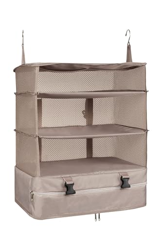 ELEZAY Travel Garment Packing Luggage Organizer Collapsible Compartment Hanging Closet for Wardrobe Carry On Roller Bag Suitcase Storage Beige, X-Large